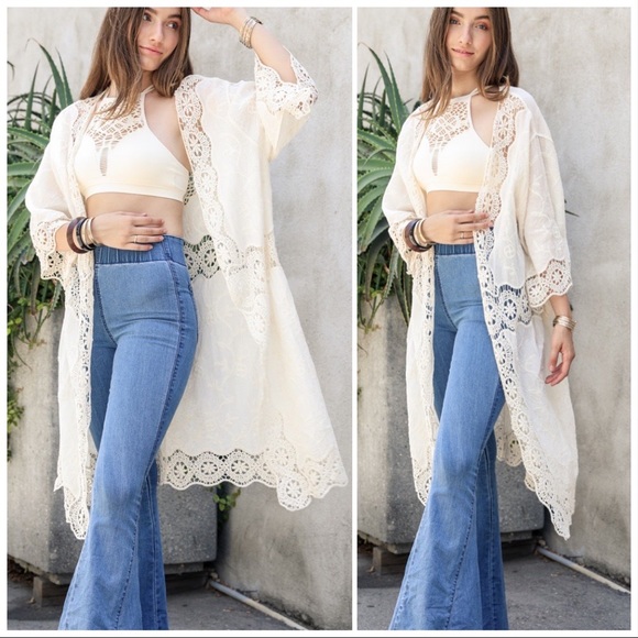 Anna Crochet Open Patch Longline Kimono - Picture 5 of 10